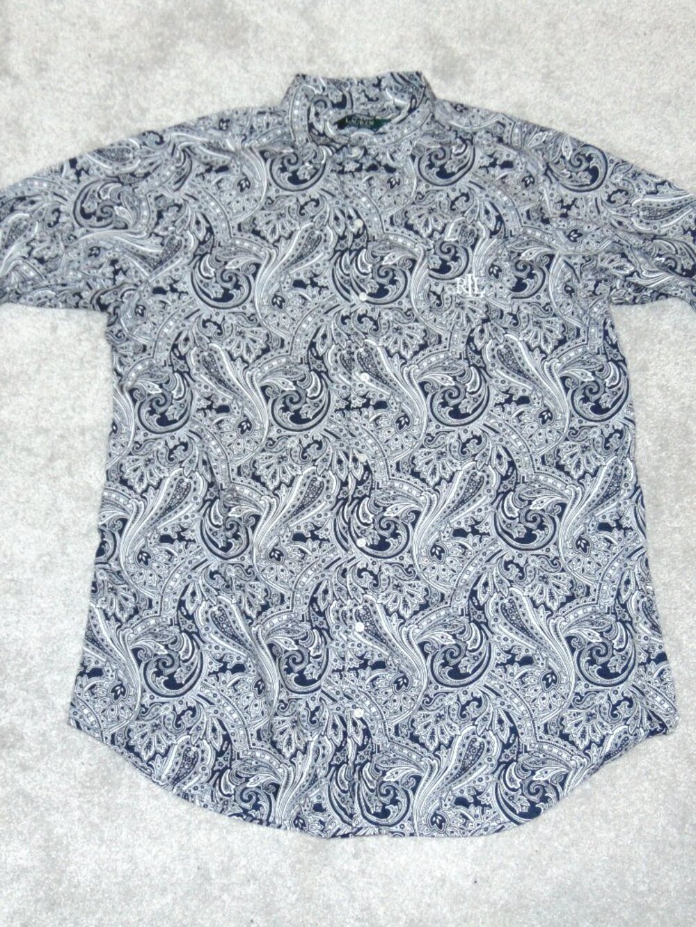 Lauren Ralph Lauren Blue Paisley Collared Button Front Shirt XL Roll Tab Sleeve